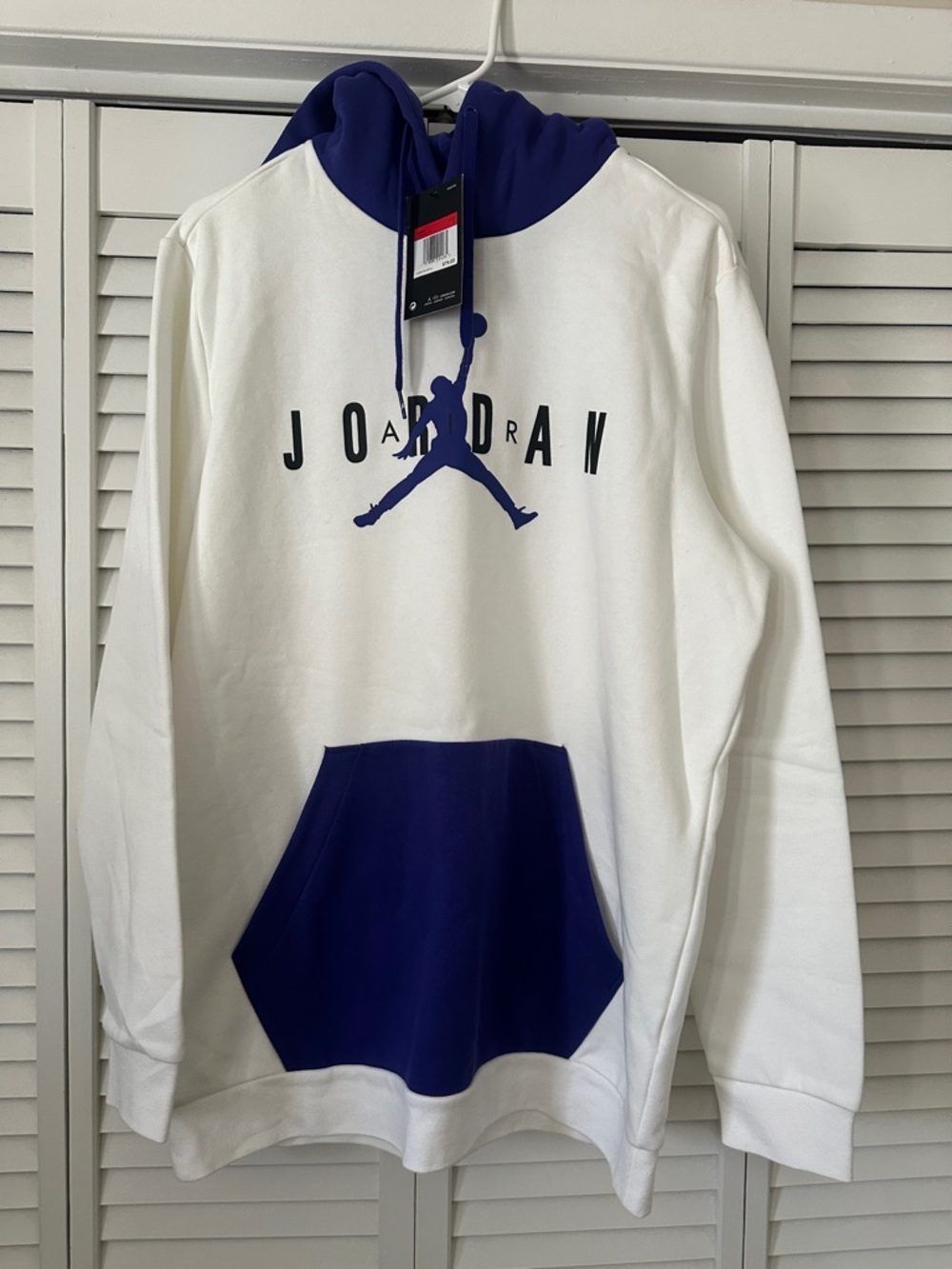 Jordan White Pullover Hoodie with Purple Hood & Pocket